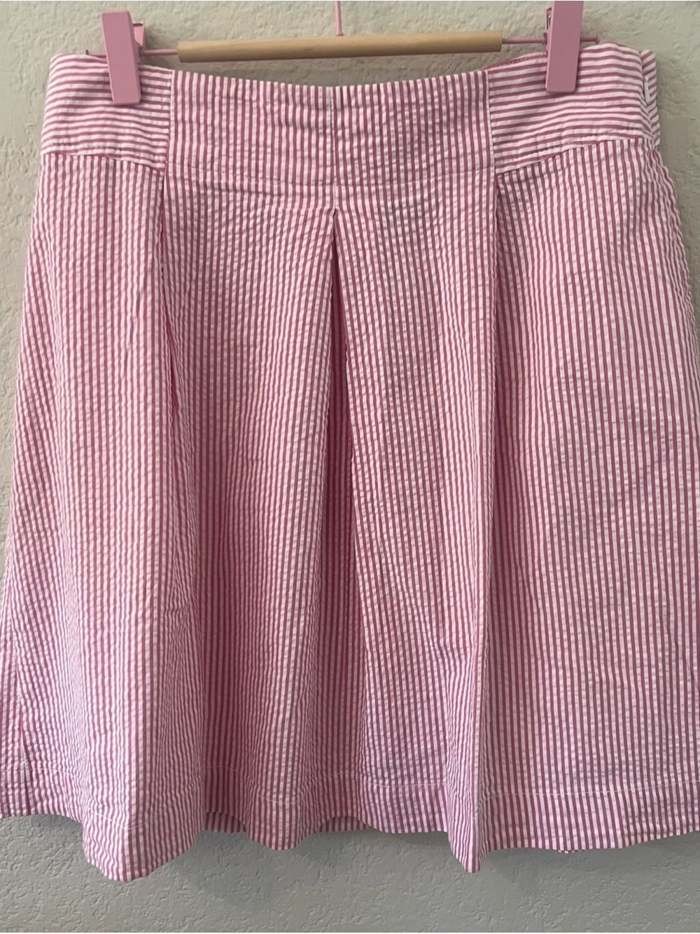 Lands’ End Pink White Seersucker Pleated A-Line Skirt Petite 4P Cotton Preppy - Picture 2 of 4